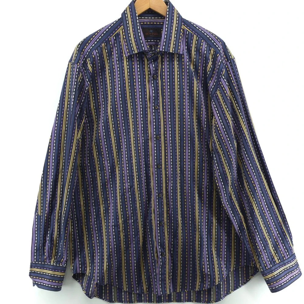 Etro Mens Dress Shirt Cotton Multi Color Stripe Size 43 17 Made in Italy